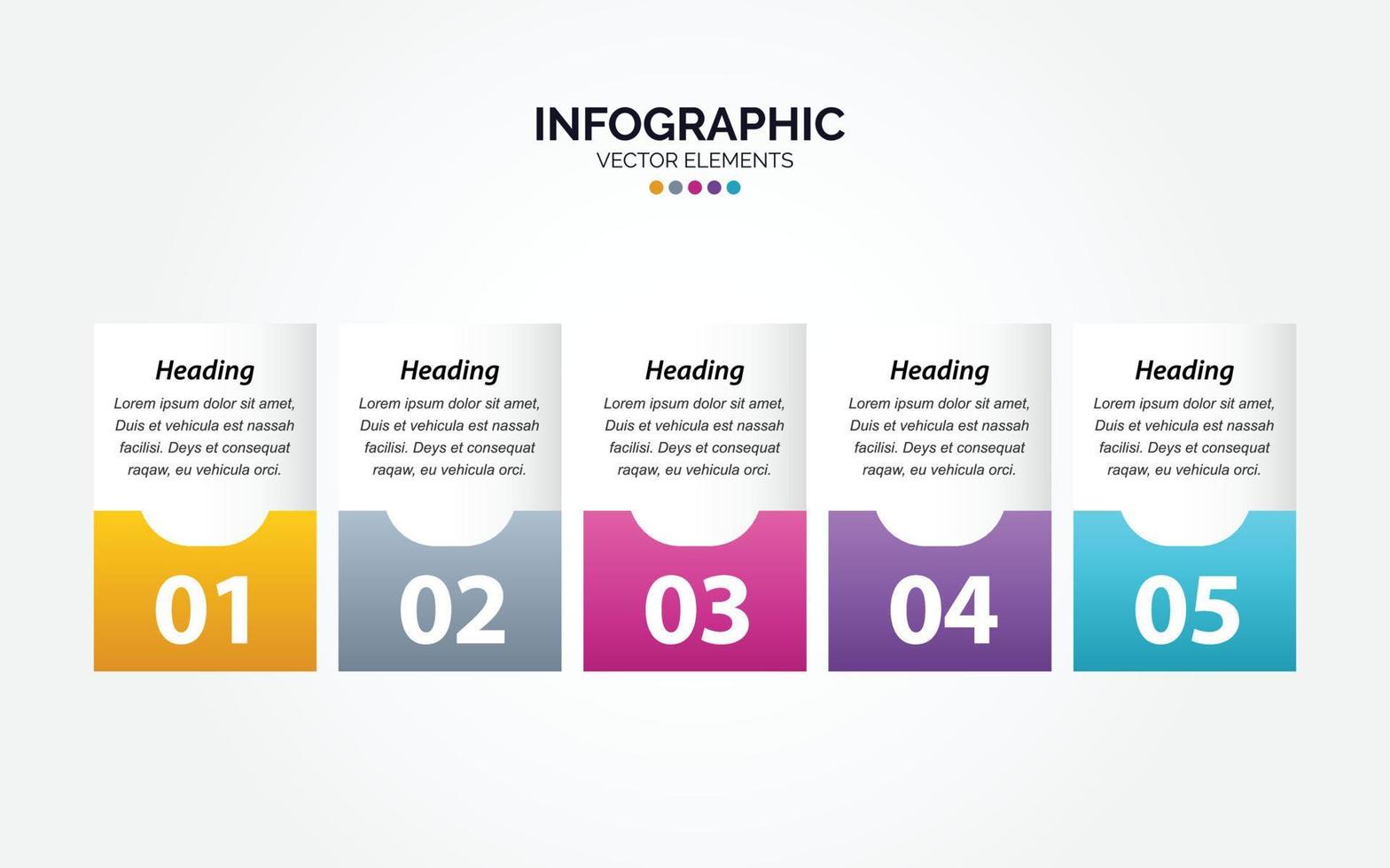 Horizontal Infographic business marketing vector design colorful template folder 5 options or steps in minimal style.