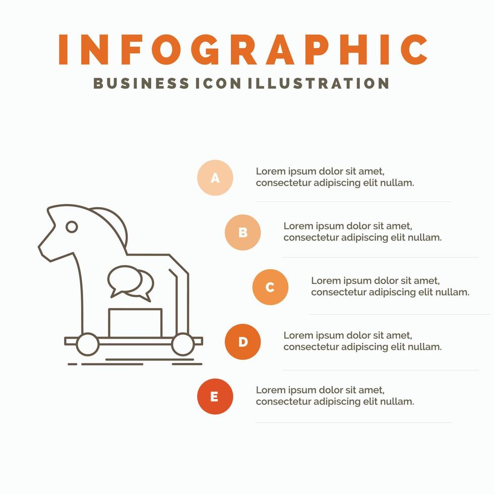 Cybercrime. horse. internet. trojan. virus Infographics Template for Website and Presentation. Line Gray icon with Orange infographic style vector illustration