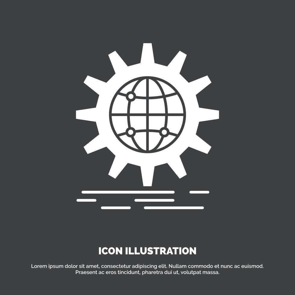 international. business. globe. world wide. gear Icon. glyph vector symbol for UI and UX. website or mobile application