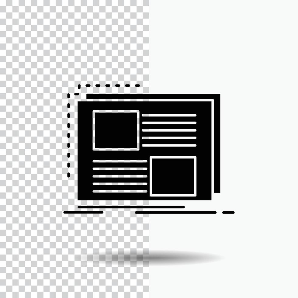 contenido. diseño. cuadro. página. icono de glifo de texto sobre fondo transparente. icono negro vector