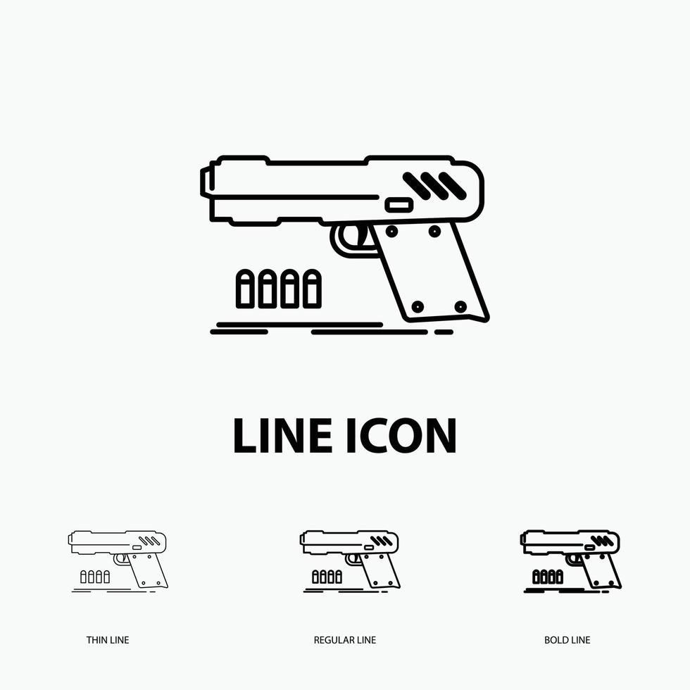 gun. handgun. pistol. shooter. weapon Icon in Thin. Regular and Bold Line Style. Vector illustration