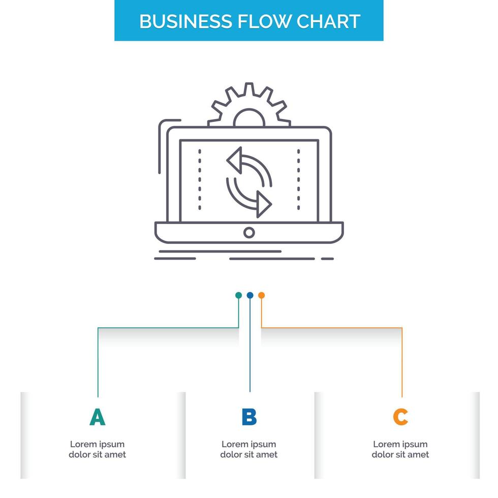 data. processing. Analysis. reporting. sync Business Flow Chart Design with 3 Steps. Line Icon For Presentation Background Template Place for text vector
