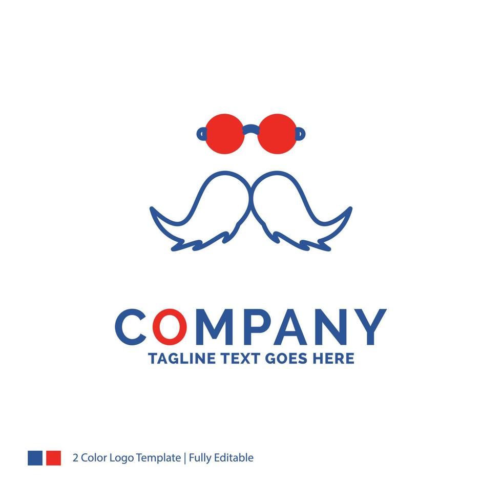 Company Name Logo Design For moustache. Hipster. movember. male. men. Blue and red Brand Name Design with place for Tagline. Abstract Creative Logo template for Small and Large Business. vector