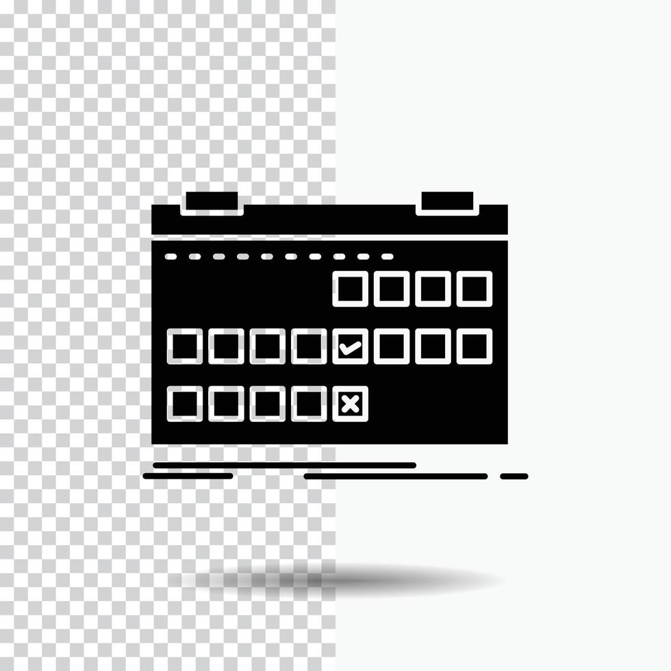 calendario. fecha. evento. liberar. programar icono de glifo en fondo transparente. icono negro vector