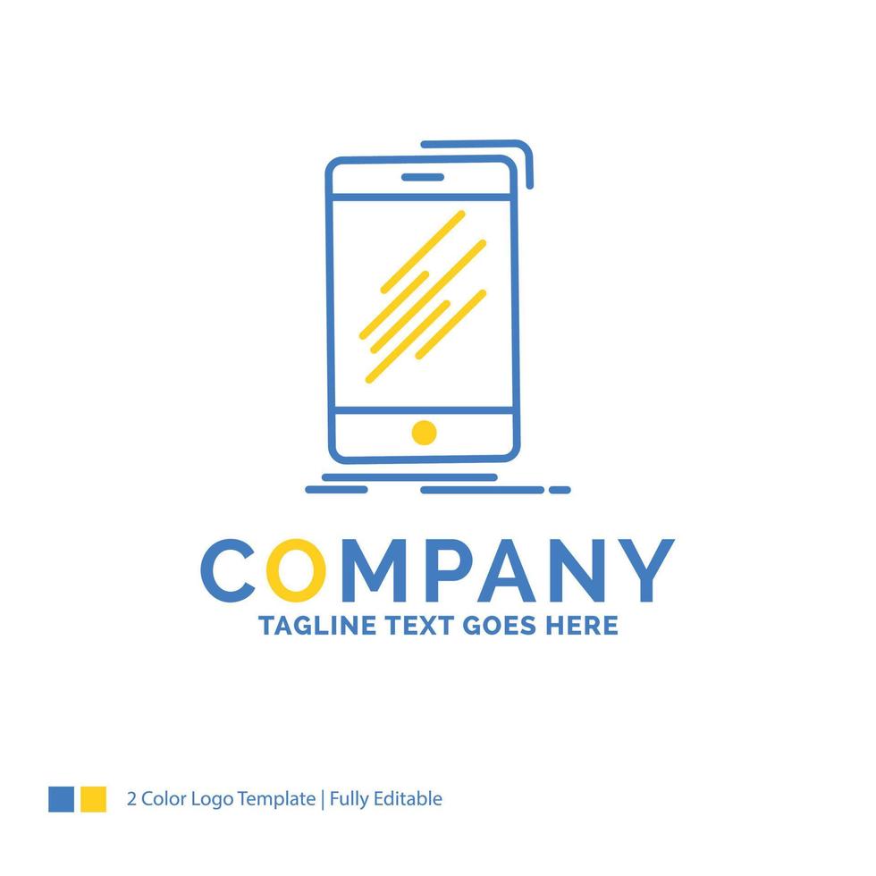 Device. mobile. phone. smartphone. telephone Blue Yellow Business Logo template. Creative Design Template Place for Tagline. vector