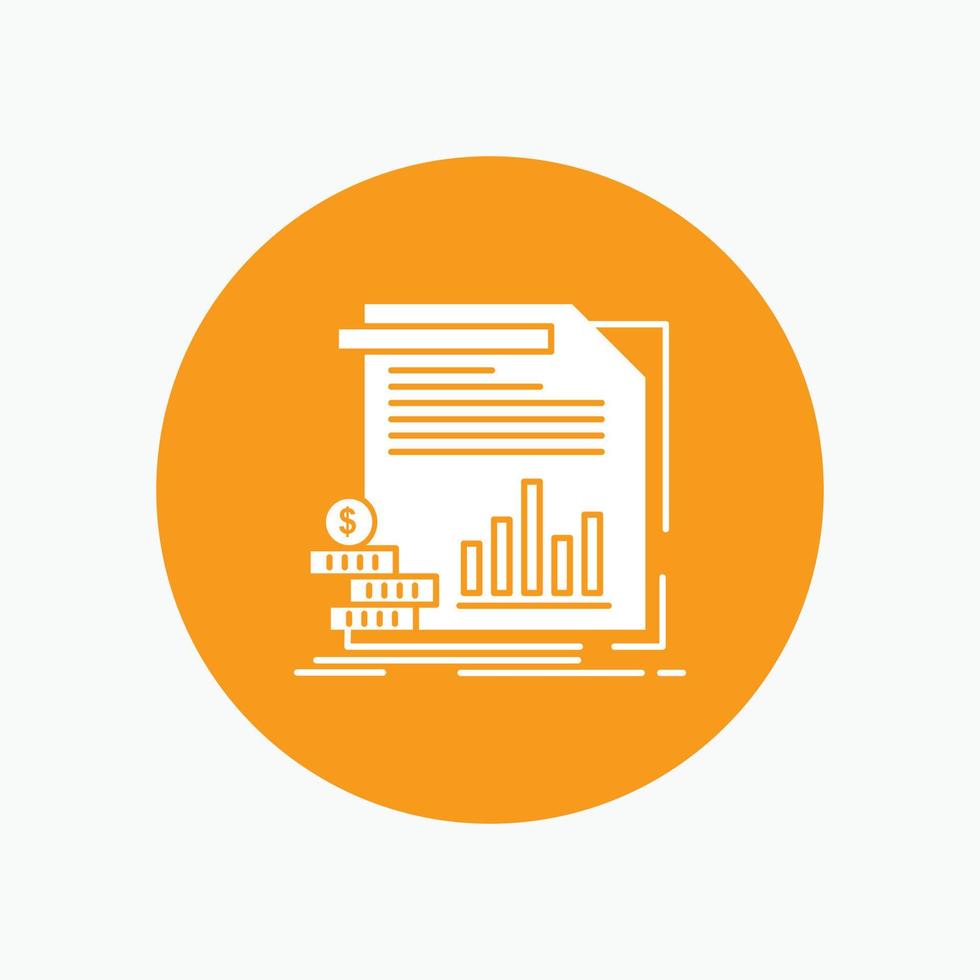 economy. finance. money. information. reports White Glyph Icon in Circle. Vector Button illustration