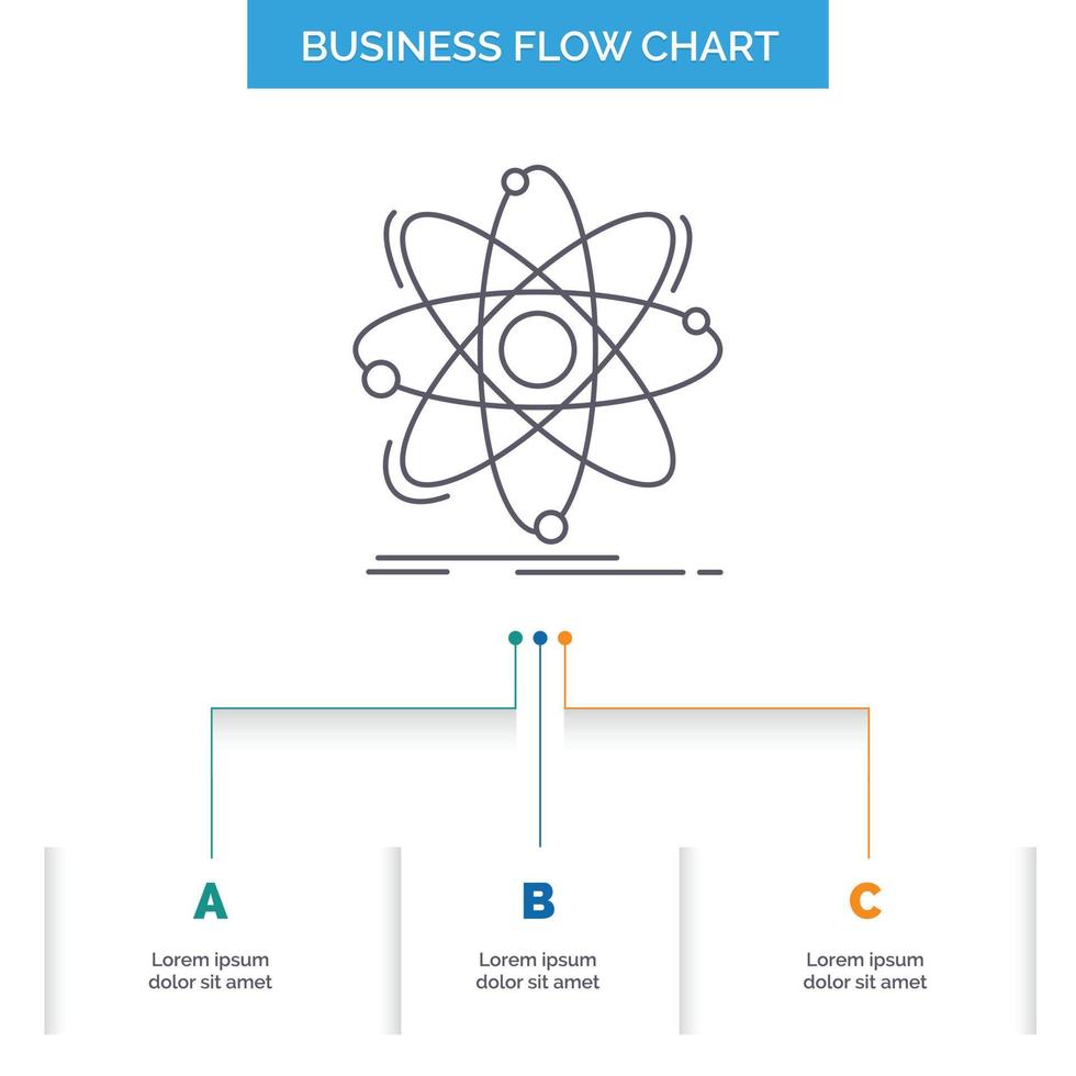 Atom. science. chemistry. Physics. nuclear Business Flow Chart Design with 3 Steps. Line Icon For Presentation Background Template Place for text vector