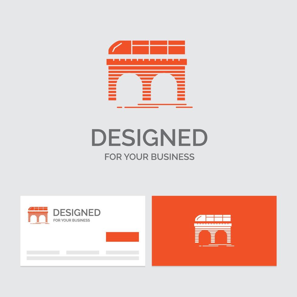 Business logo template for metro. railroad. railway. train. transport. Orange Visiting Cards with Brand logo template. vector