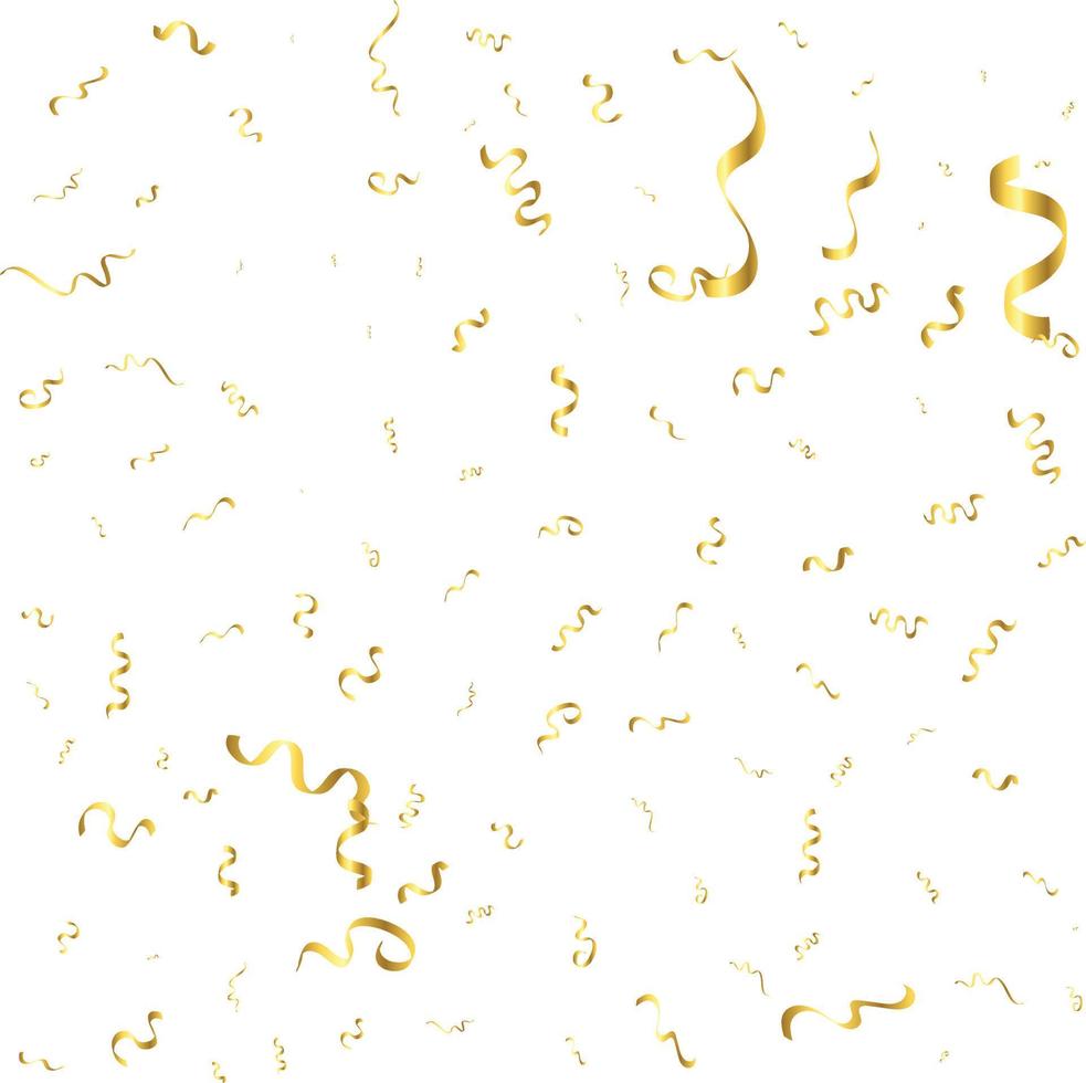 Golden Confetti And Streamer Ribbon Falling On Transparent Background. Vector
