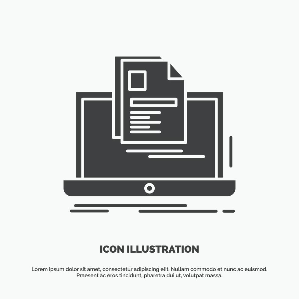 cuenta. computadora portátil. reporte. impresión. icono de reanudar. símbolo gris vectorial de glifo para ui y ux. sitio web o aplicación móvil vector