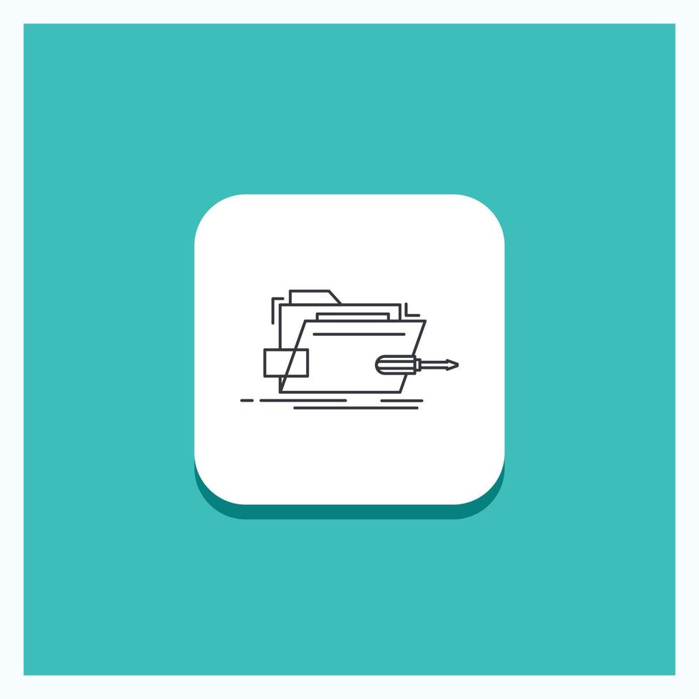 Round Button for Folder. repair. skrewdriver. tech. technical Line icon Turquoise Background vector