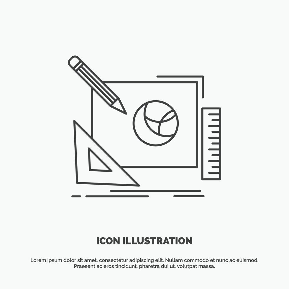 logo. diseño. creativo. ocurrencia. icono del proceso de diseño. símbolo gris vectorial de línea para ui y ux. sitio web o aplicación móvil vector