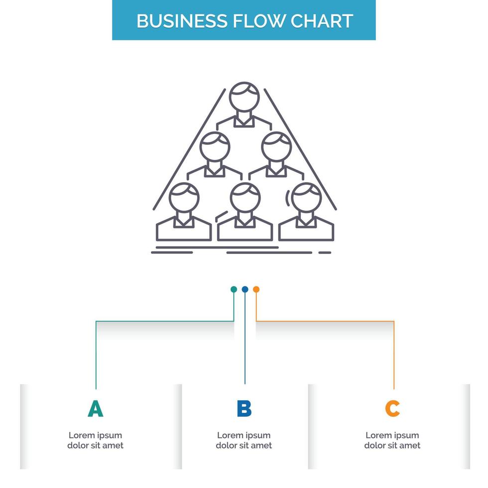 team. build. structure. business. meeting Business Flow Chart Design with 3 Steps. Line Icon For Presentation Background Template Place for text vector