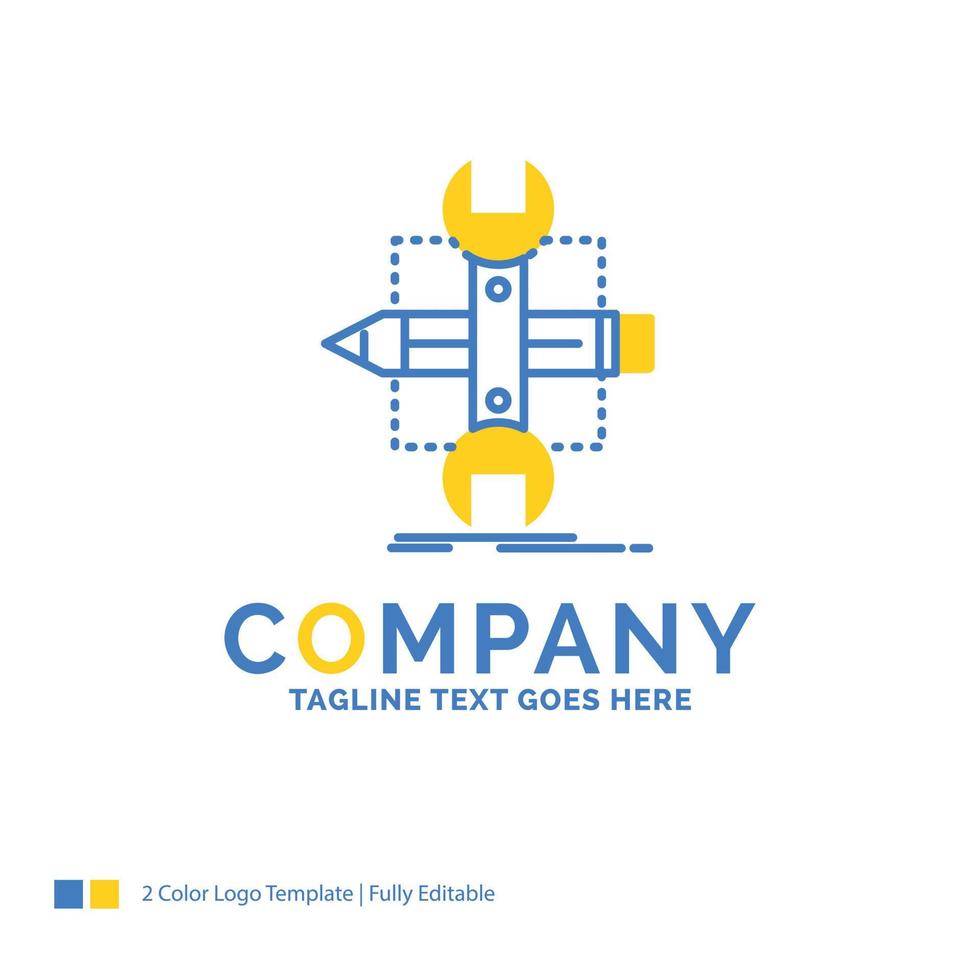 Build. design. develop. sketch. tools Blue Yellow Business Logo template. Creative Design Template Place for Tagline. vector