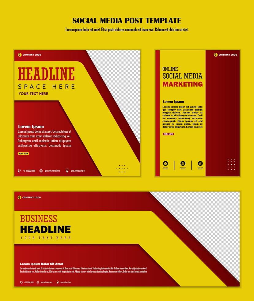 Red yellow background social media post template vector