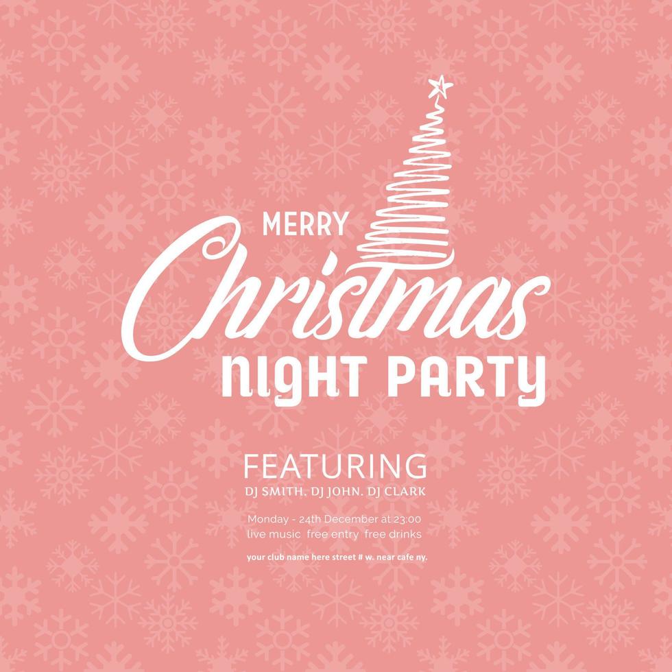 Merry Christmas Night Party snowflake Pink background vector