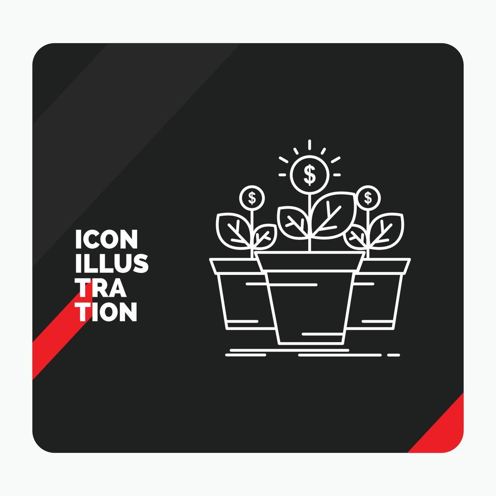 Red and Black Creative presentation Background for growth. money. plant. pot. tree Line Icon vector