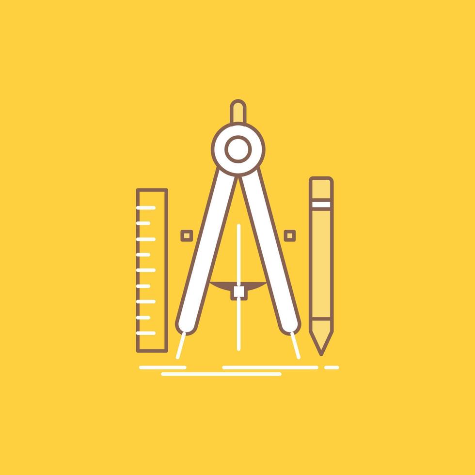 Build. design. geometry. math. tool Flat Line Filled Icon. Beautiful Logo button over yellow background for UI and UX. website or mobile application vector