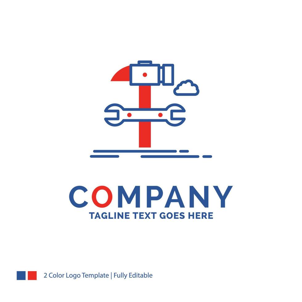 Company Name Logo Design For Build. engineering. hammer. repair. service. Blue and red Brand Name Design with place for Tagline. Abstract Creative Logo template for Small and Large Business. vector