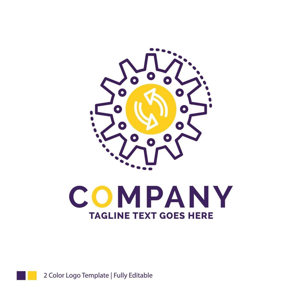 Company Name Logo Design For management. process. production. task. work. Purple and yellow Brand Name Design with place for Tagline. Creative Logo template for Small and Large Business. vector