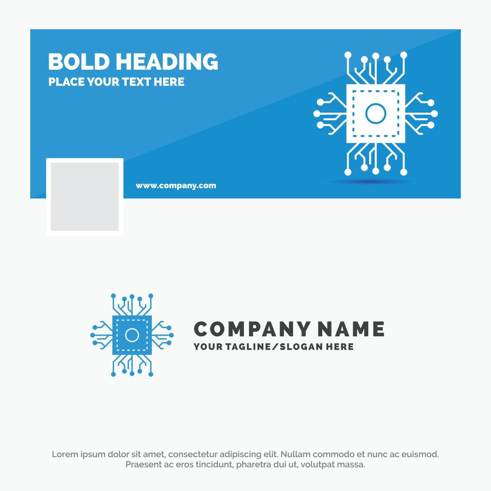 Blue Business Logo Template for Chip. cpu. microchip. processor. technology. Facebook Timeline Banner Design. vector web banner background illustration