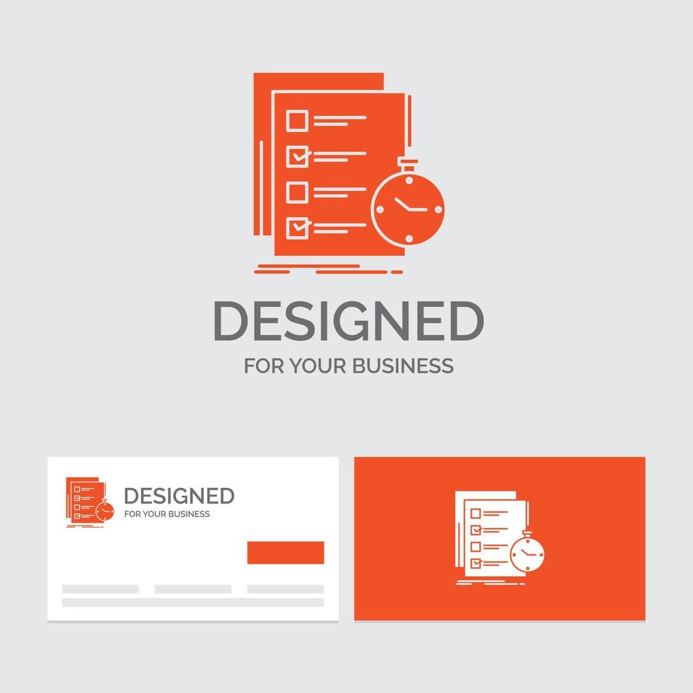 Business logo template for todo. task. list. check. time. Orange Visiting Cards with Brand logo template. vector