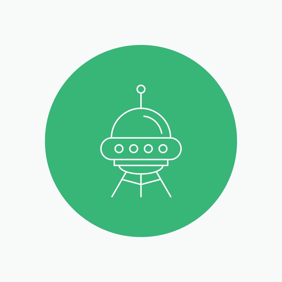 space ship. space. ship. rocket. alien White Line Icon in Circle background. vector icon illustration