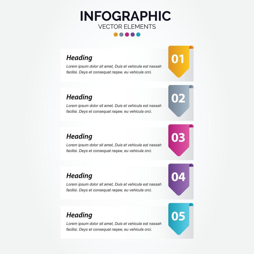 Vertical Infographic business marketing vector design colorful template folder 5 options or steps in minimal style