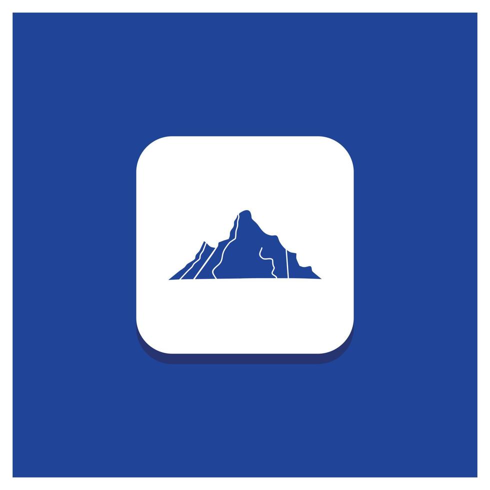 Blue Round Button for hill. landscape. nature. mountain. scene Glyph icon vector