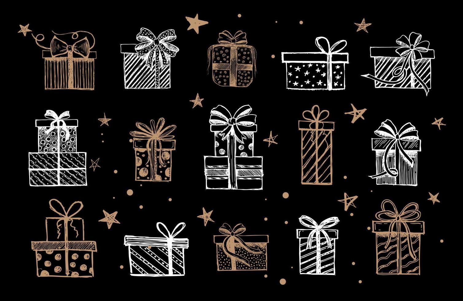 Gift boxes set. Hand drawn illustrations. vector