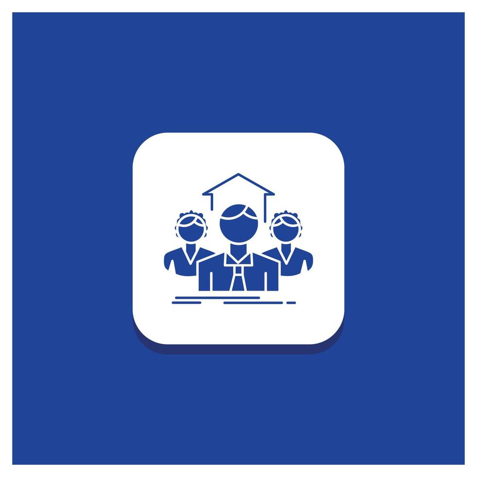 Blue Round Button for Team. Business. teamwork. group. meeting Glyph icon vector