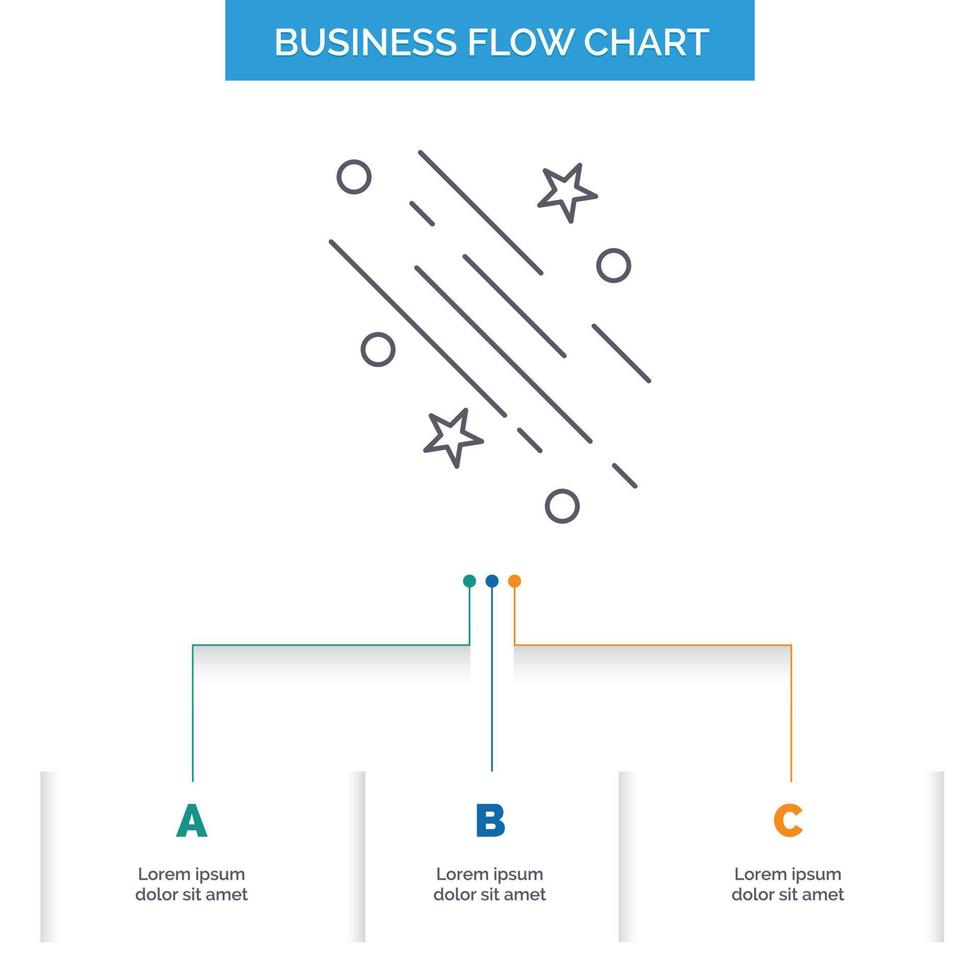 star. shooting star. falling. space. stars Business Flow Chart Design with 3 Steps. Line Icon For Presentation Background Template Place for text vector