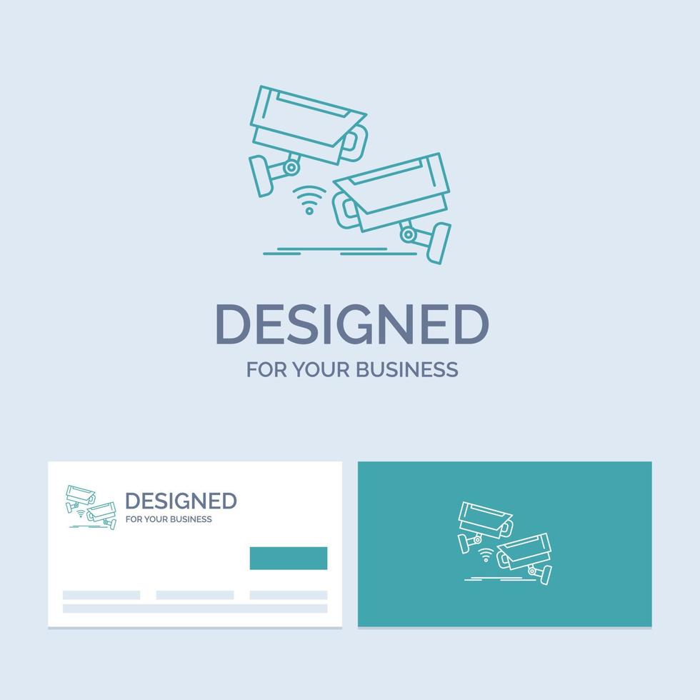 CCTV. Camera. Security. Surveillance. Technology Business Logo Line Icon Symbol for your business. Turquoise Business Cards with Brand logo template vector