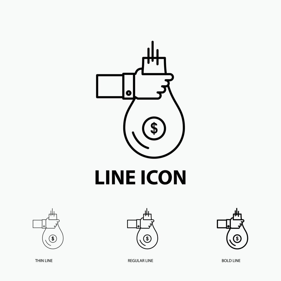 Bag. finance. give. investment. money. offer Icon in Thin. Regular and Bold Line Style. Vector illustration