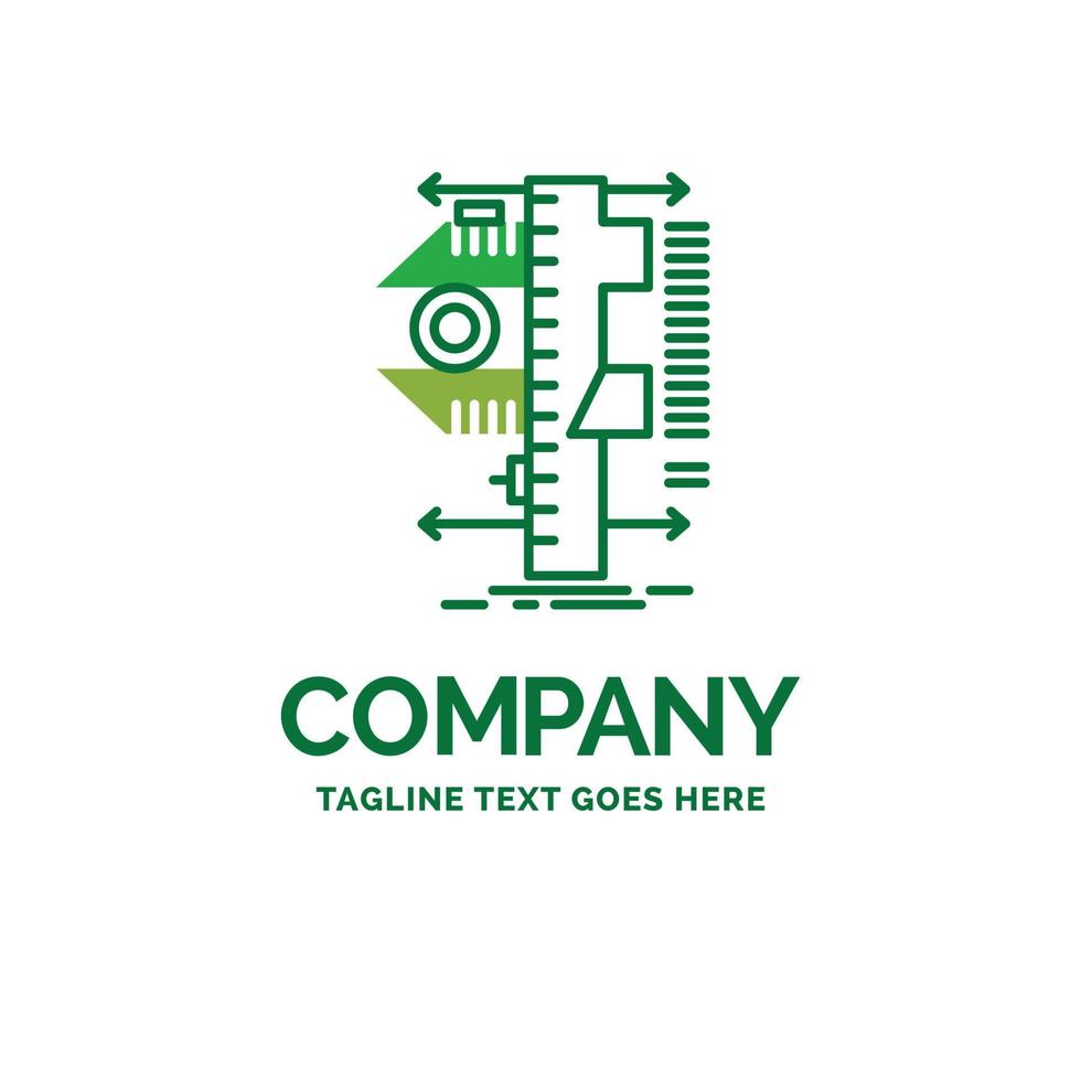 measure. caliper. calipers. physics. measurement Flat Business Logo template. Creative Green Brand Name Design. vector