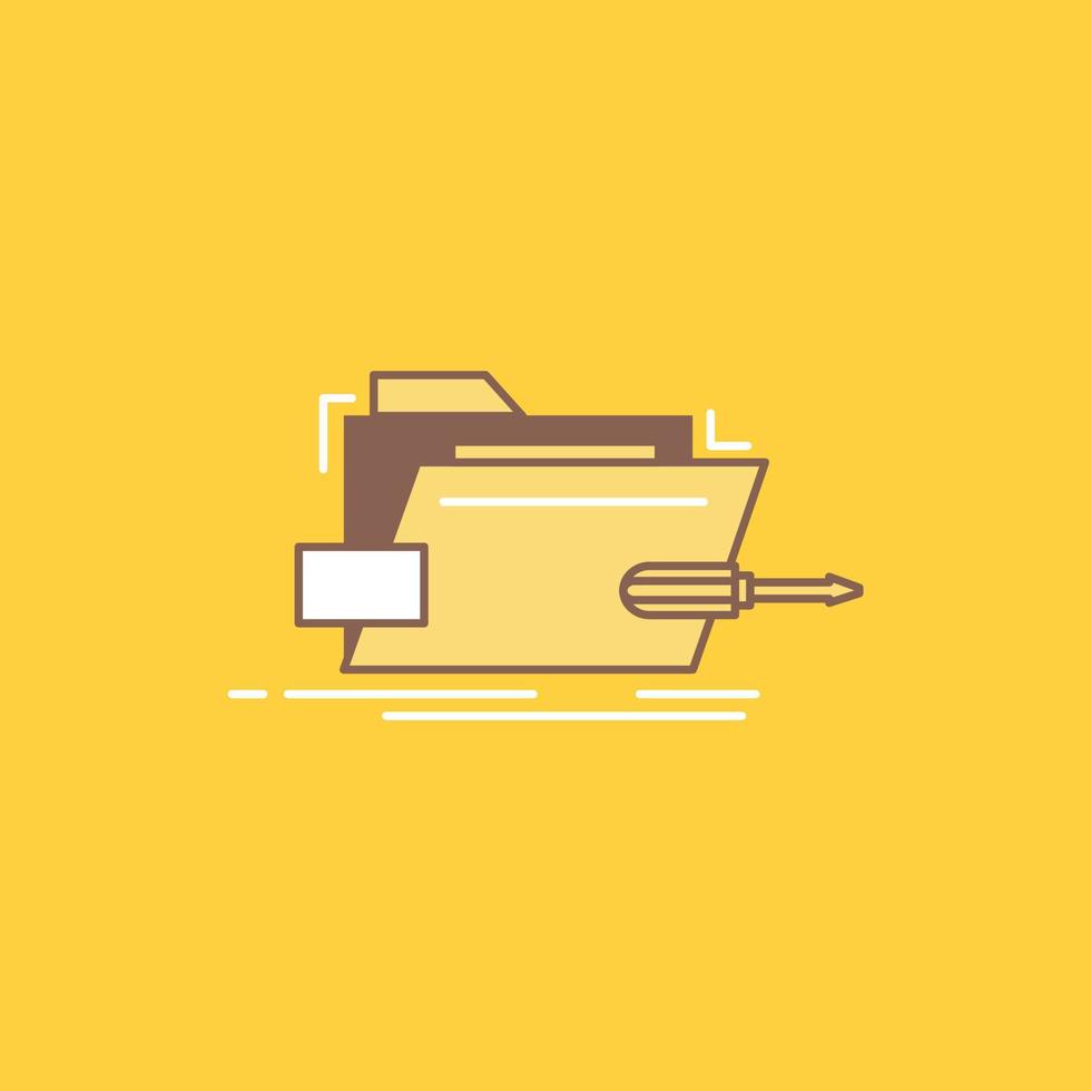 Folder. repair. skrewdriver. tech. technical Flat Line Filled Icon. Beautiful Logo button over yellow background for UI and UX. website or mobile application vector