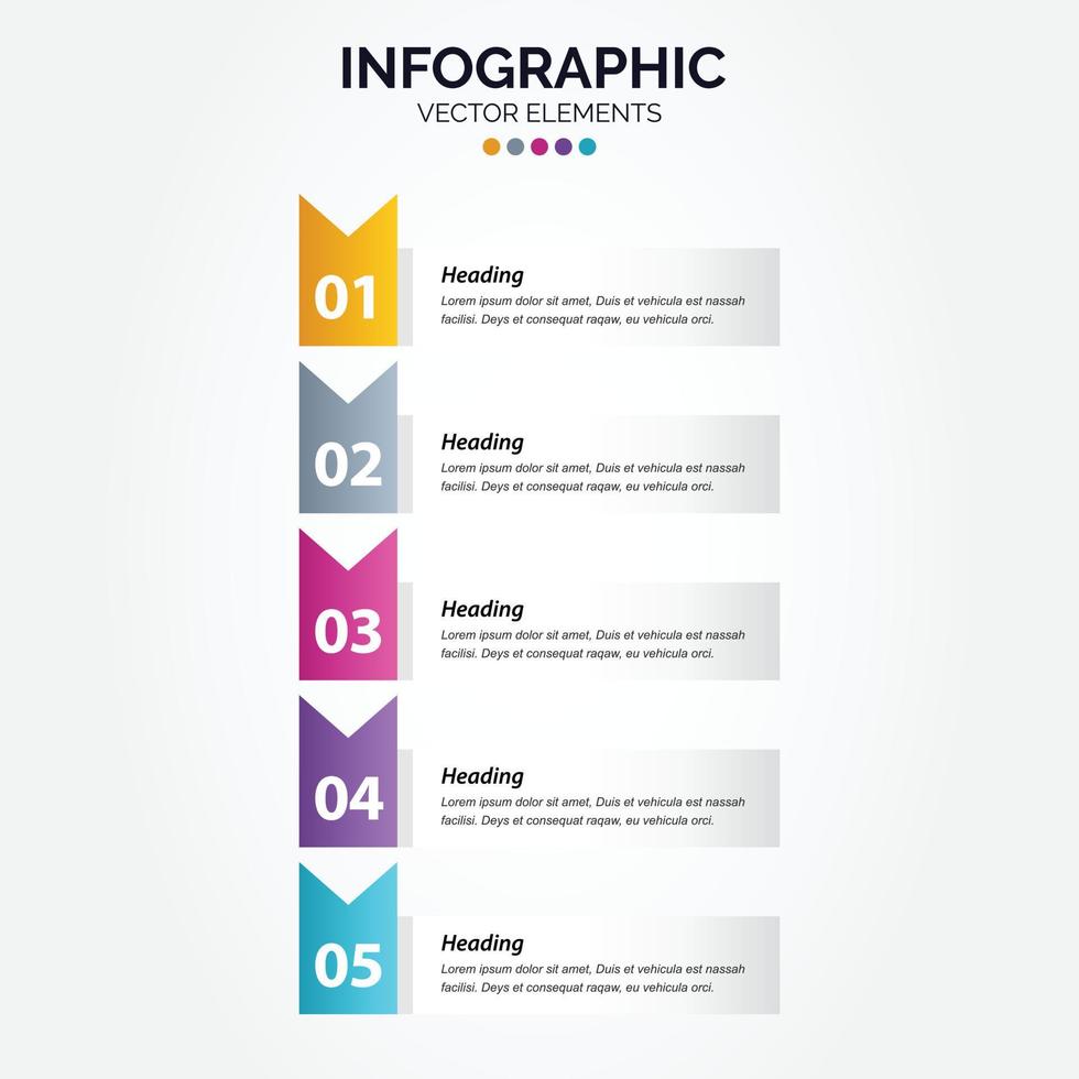Vertical Infographic arrow design with 5 options or steps. vector