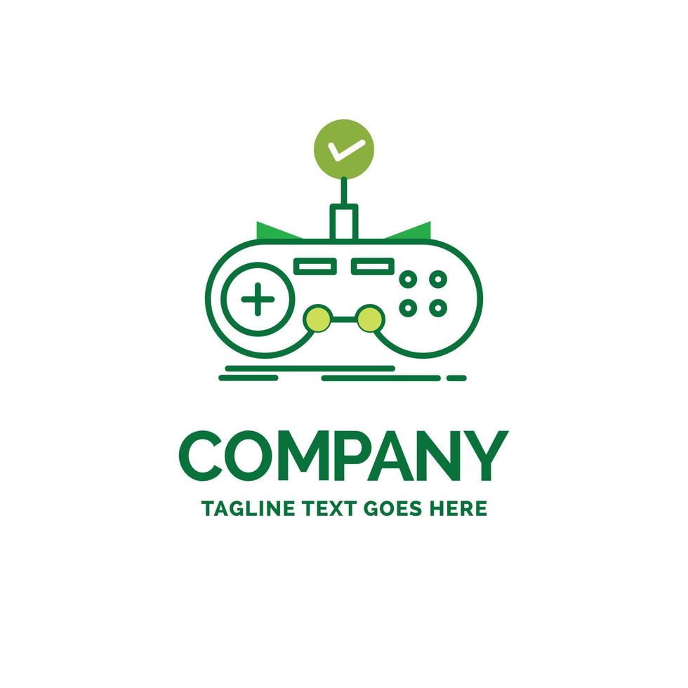 Check. controller. game. gamepad. gaming Flat Business Logo template. Creative Green Brand Name Design. vector