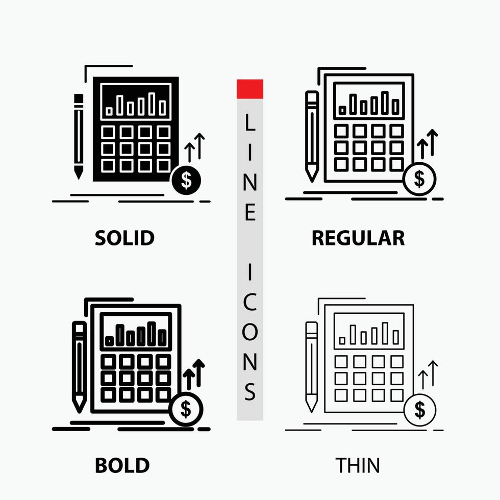 Calculation. data. financial. investment. market Icon in Thin. Regular. Bold Line and Glyph Style. Vector illustration