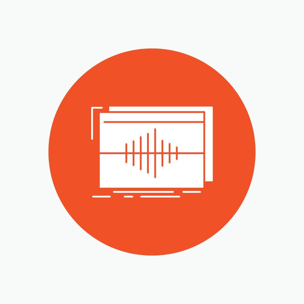 Audio. frequency. hertz. sequence. wave White Glyph Icon in Circle. Vector Button illustration