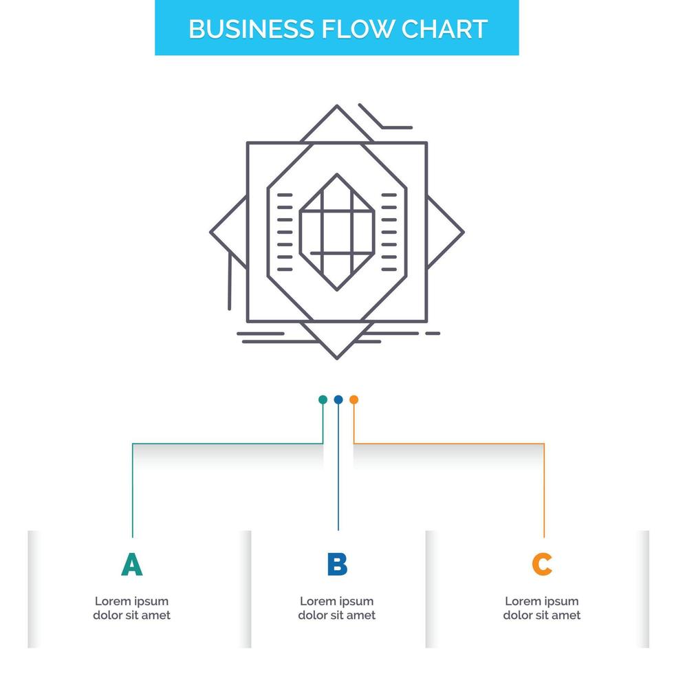 Abstract. core. fabrication. formation. forming Business Flow Chart Design with 3 Steps. Line Icon For Presentation Background Template Place for text vector