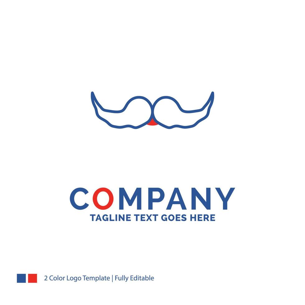 Company Name Logo Design For moustache. Hipster. movember. male. men. Blue and red Brand Name Design with place for Tagline. Abstract Creative Logo template for Small and Large Business. vector