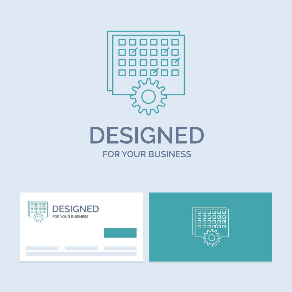 Event. management. processing. schedule. timing Business Logo Line Icon Symbol for your business. Turquoise Business Cards with Brand logo template vector