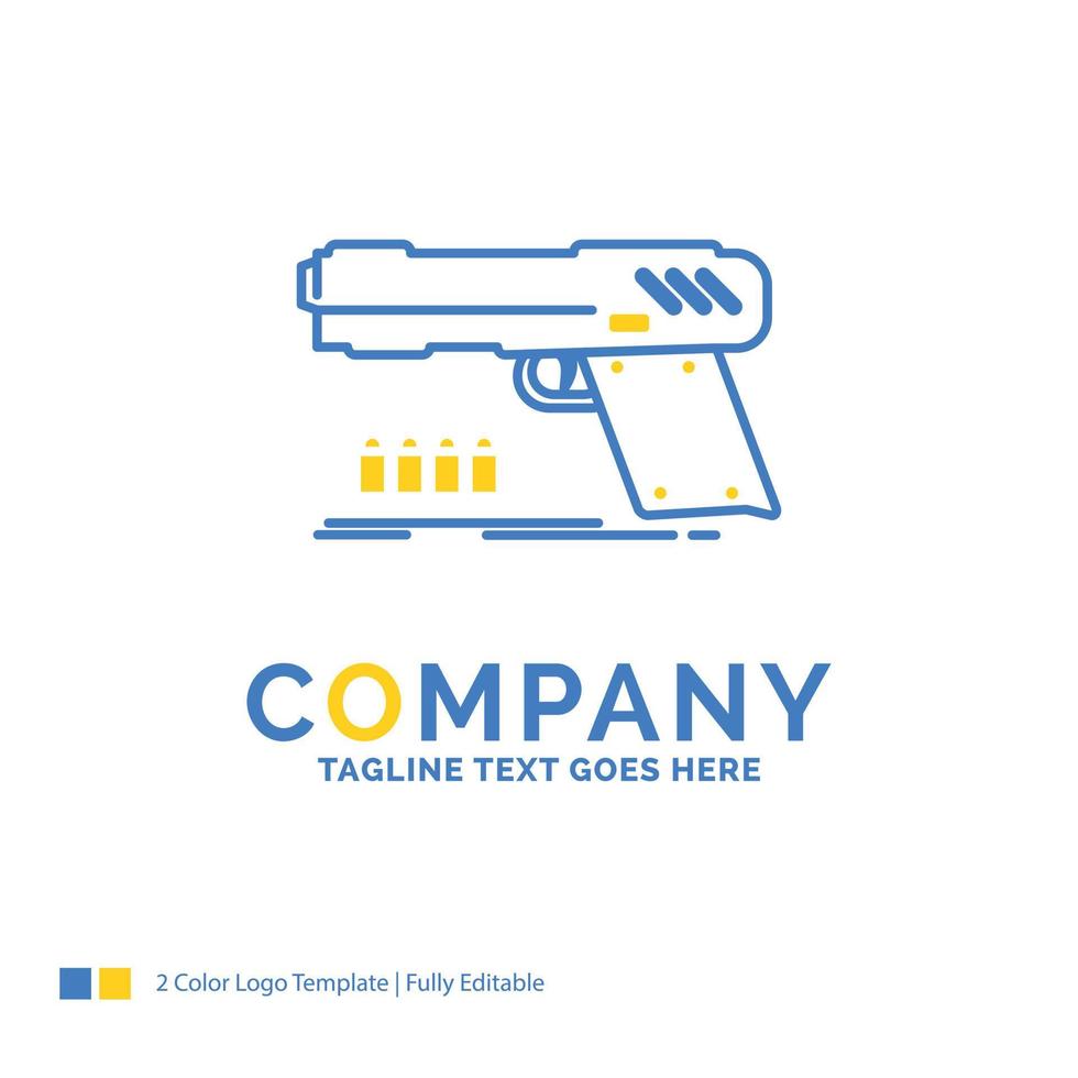 gun. handgun. pistol. shooter. weapon Blue Yellow Business Logo template. Creative Design Template Place for Tagline. vector