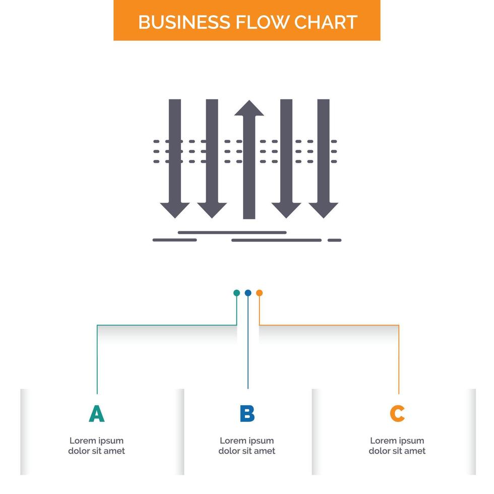 Arrow. business. distinction. forward. individuality Business Flow Chart Design with 3 Steps. Glyph Icon For Presentation Background Template Place for text. vector