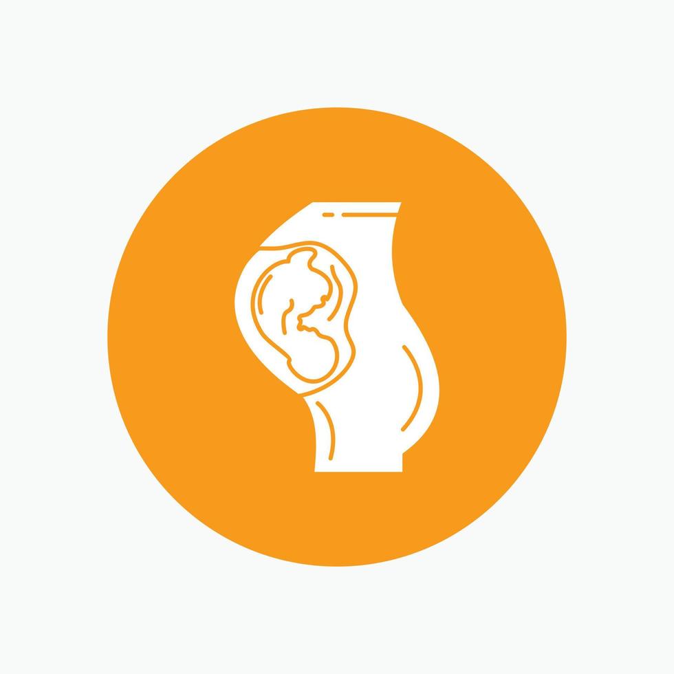 el embarazo. embarazada. bebé. obstetricia. icono de glifo blanco de madre en círculo. ilustración de botón de vector