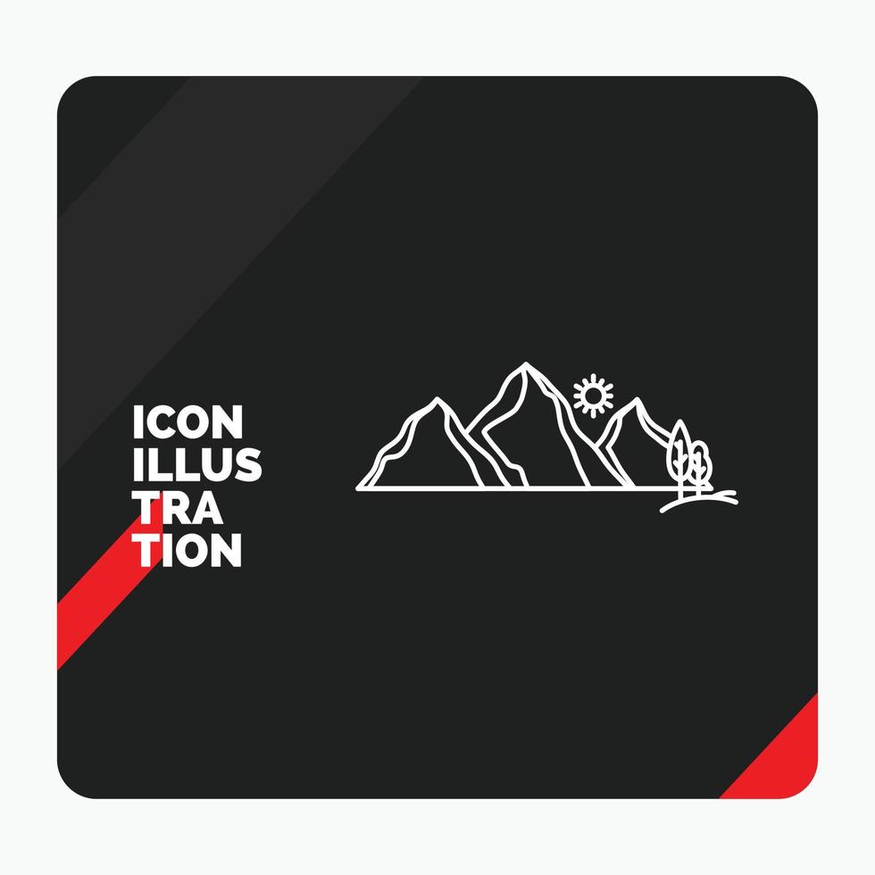 Red and Black Creative presentation Background for hill. landscape. nature. mountain. scene Line Icon vector