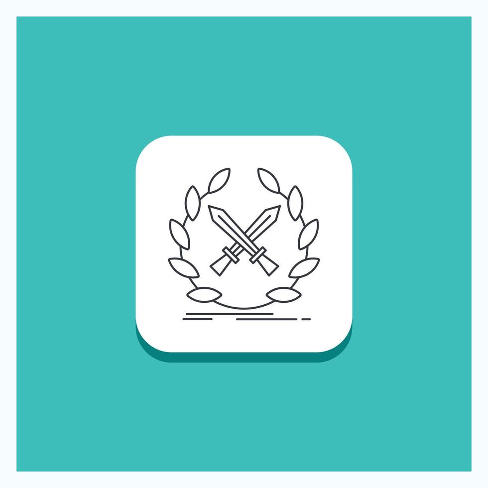 Round Button for battle. emblem. game. label. swords Line icon Turquoise Background vector