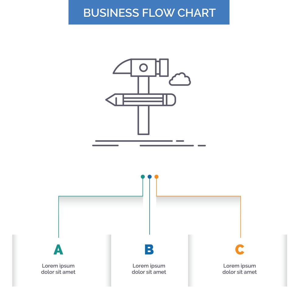 Build. design. develop. tool. tools Business Flow Chart Design with 3 Steps. Line Icon For Presentation Background Template Place for text vector