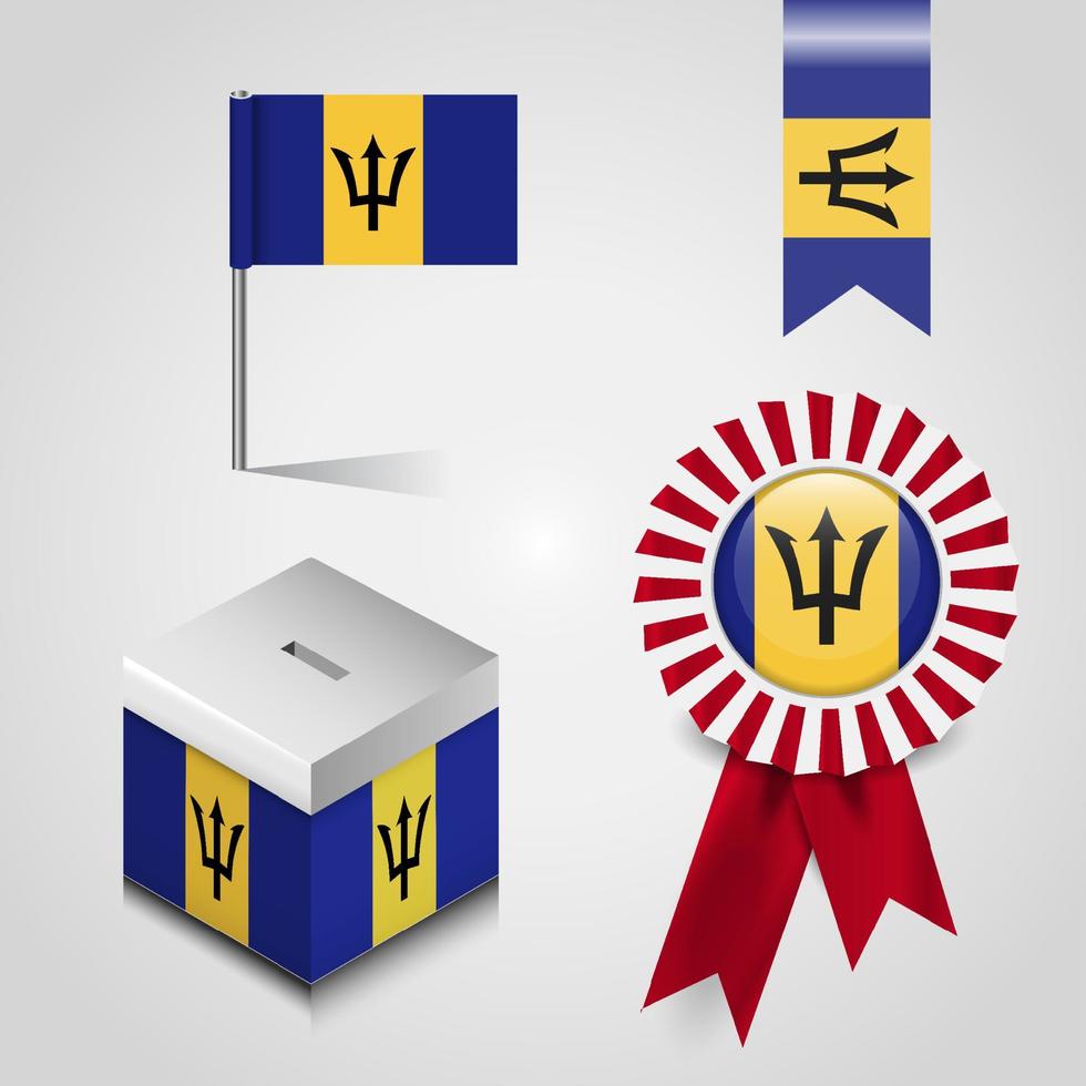 lugar de la bandera del país de barbados en la casilla de votación. bandera de la insignia de la cinta y pin del mapa vector